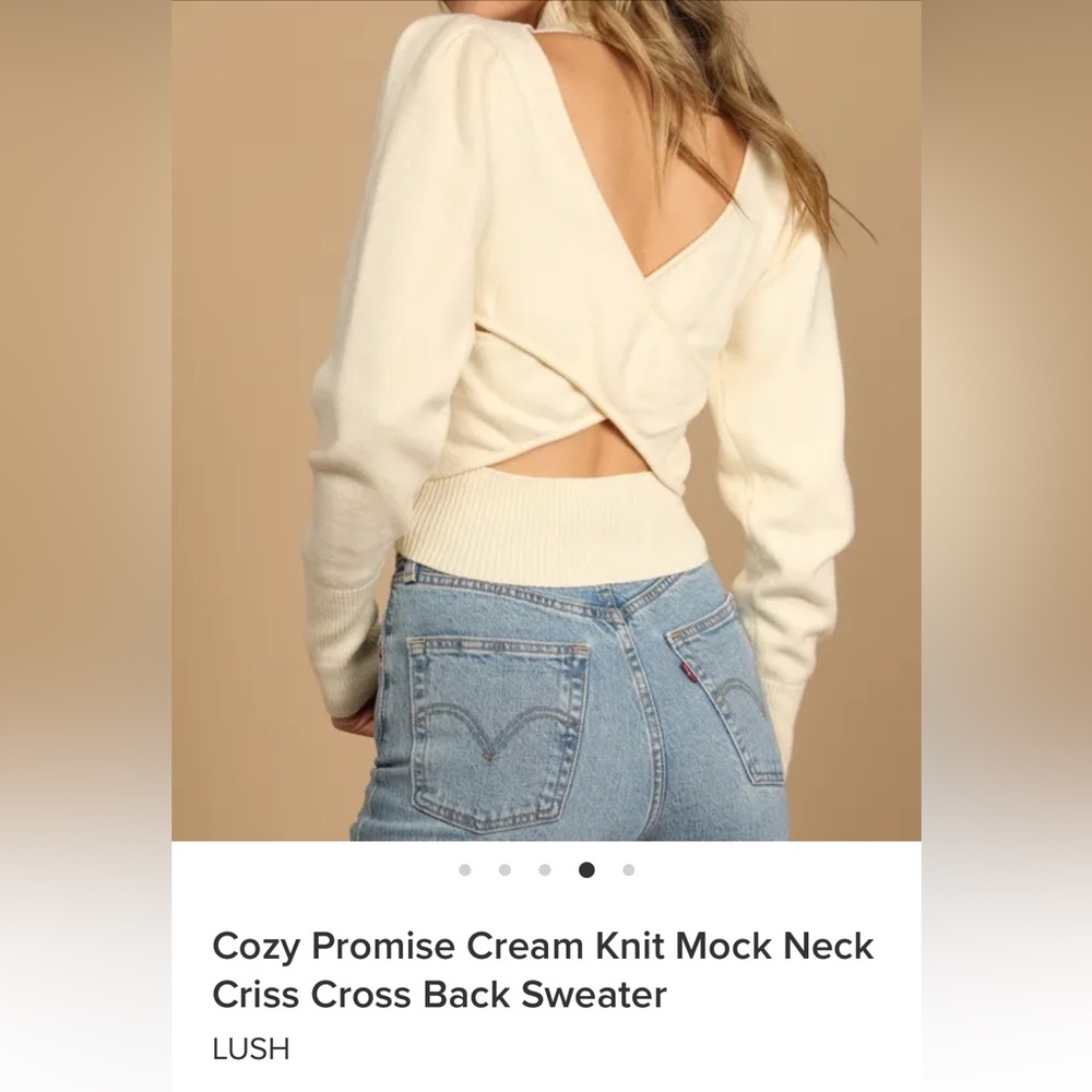 Lush by Lulu’s Cream Knit Mock Neck Criss Cross Back Sweater
